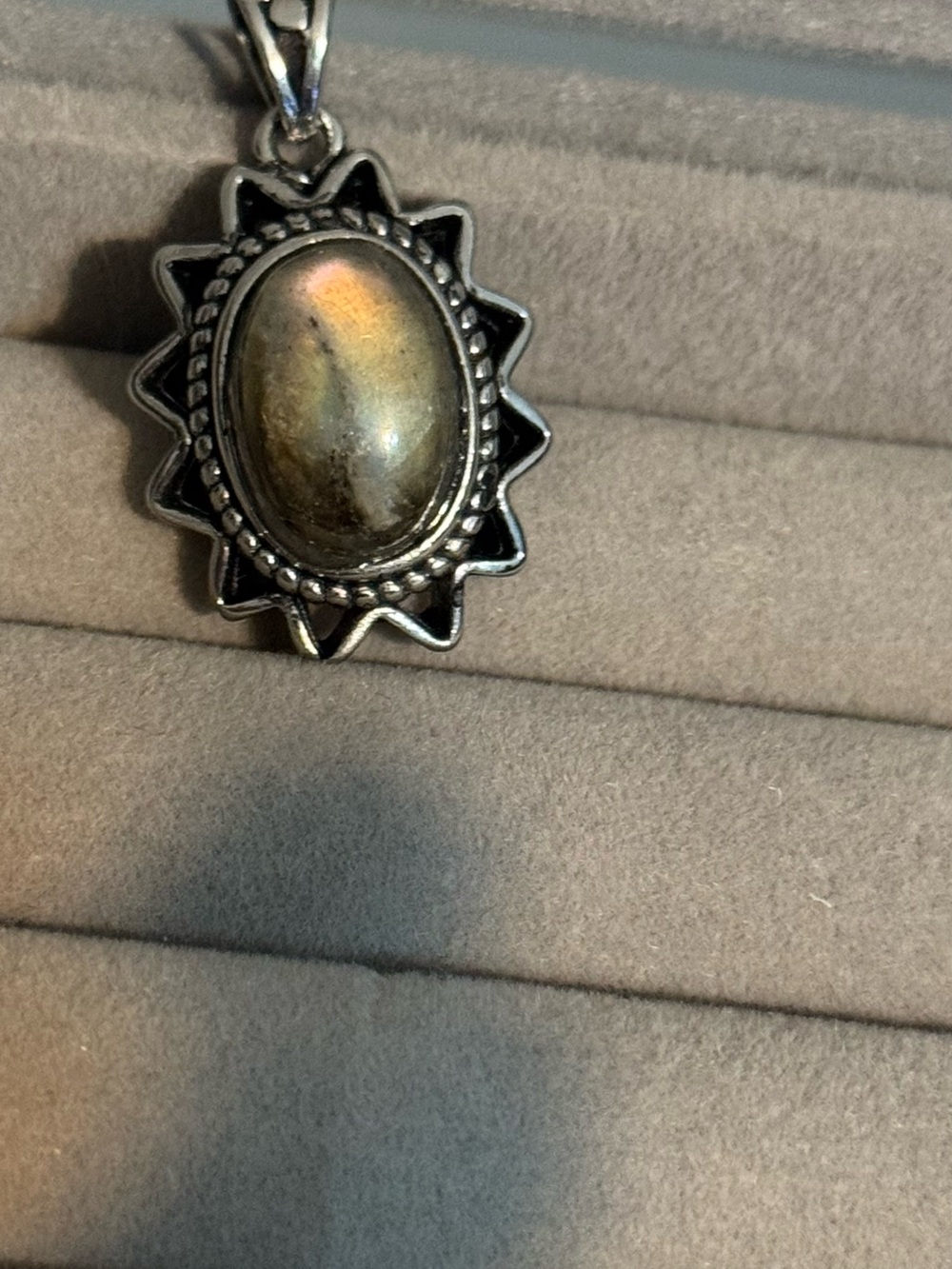 Labradorite Pendant Necklace - Gray/Gold Hues